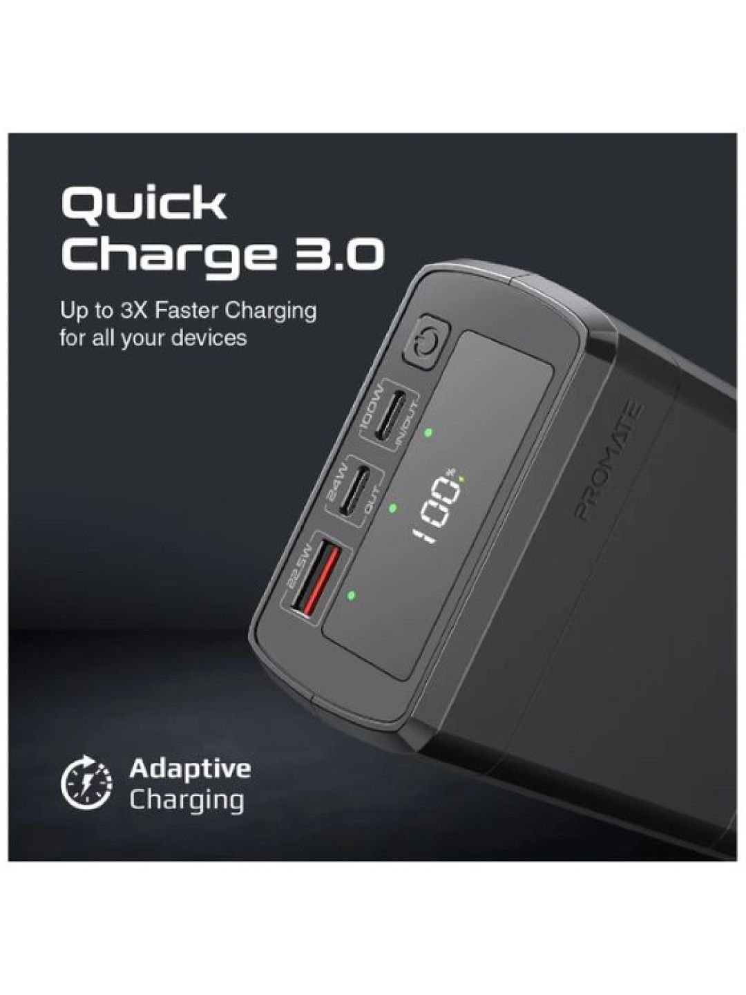 Promate POWERMINE-130W 38000mAh/130W Quick Charging Power Bank (Black- Image 3)