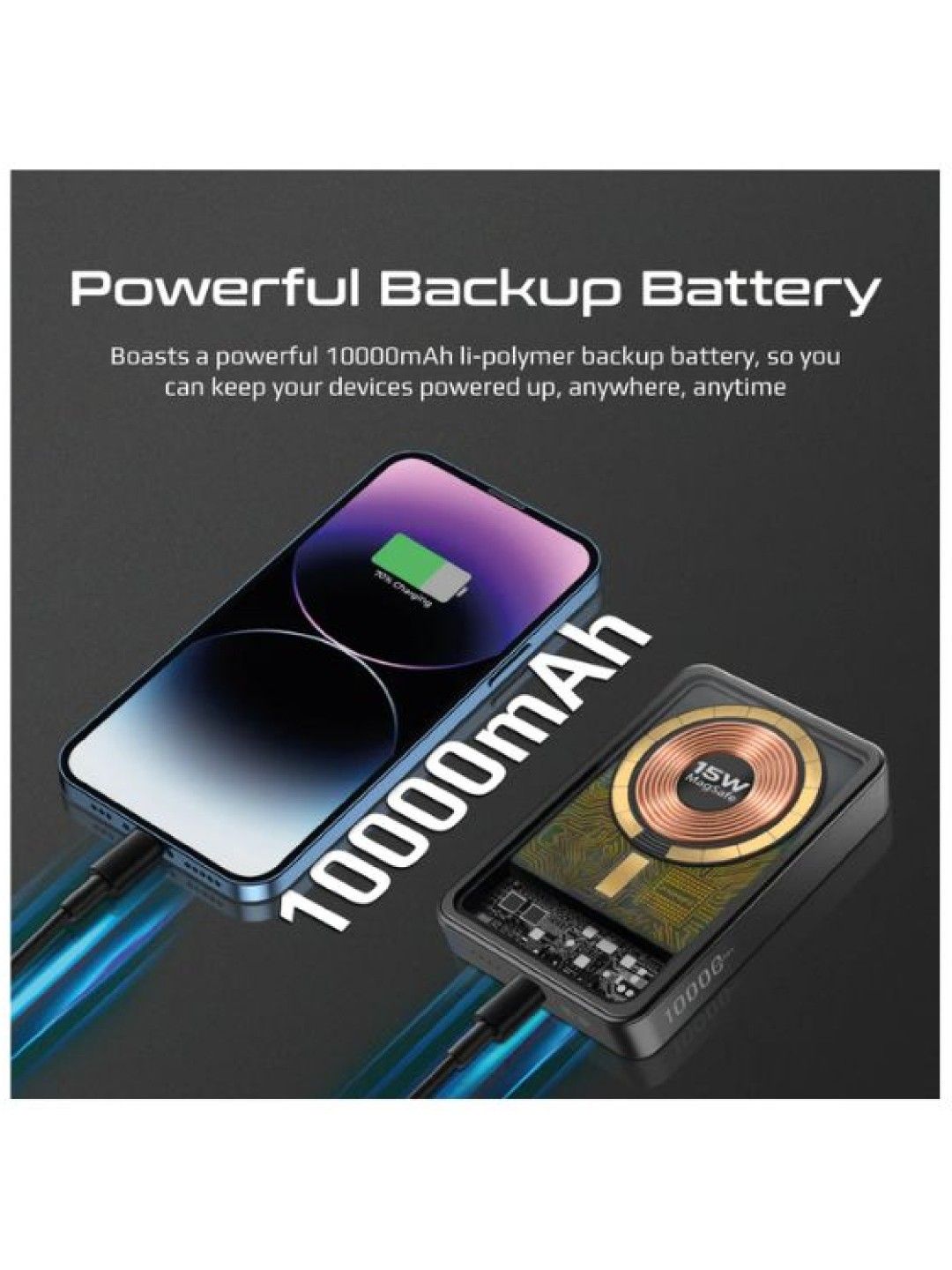 Promate LUCIDPACK-10 10000 mah Transparent MagSafe Wireless Charging Power Bank (Black- Image 3)