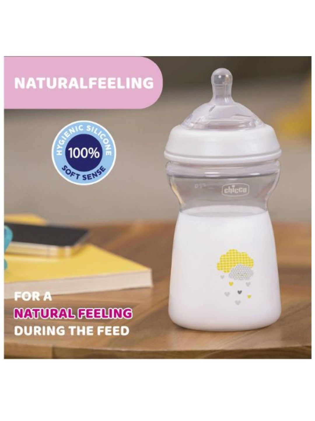 Chicco Natural Feeling Baby Bottle 330ml - 6Mos+ - Unisex (White- Image 3)