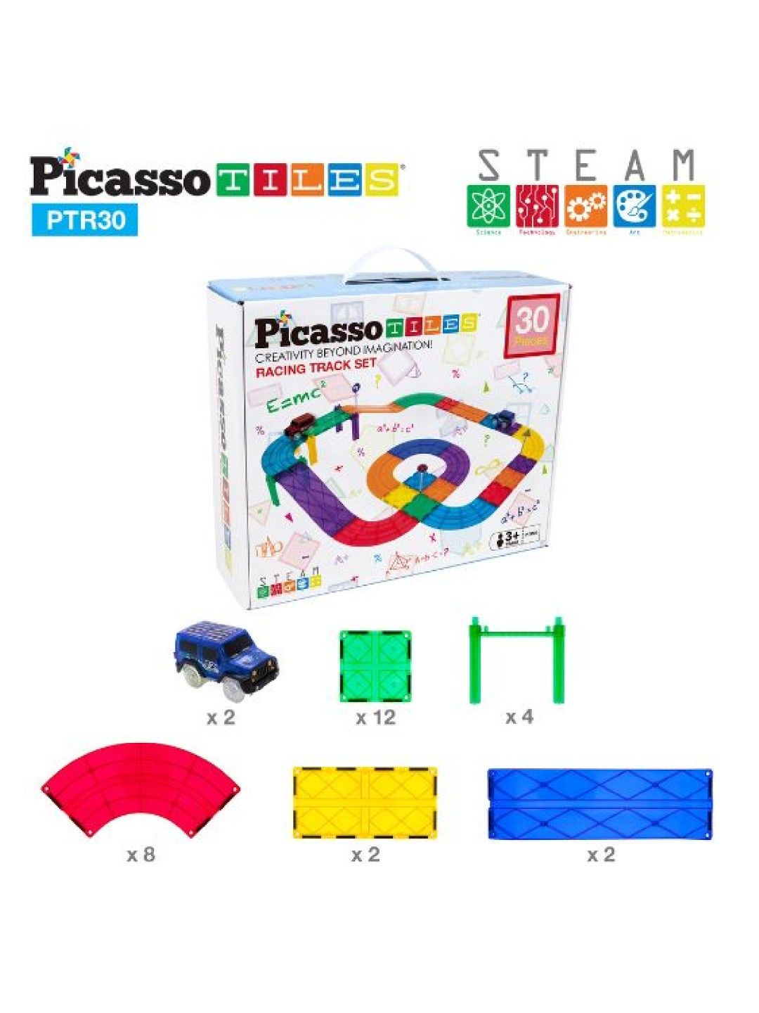 Picasso Tiles Race Car Track Building Block Educational Toy Set (30pcs) (No Color- Image 3)