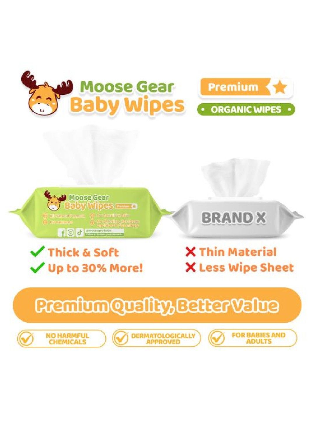Moose Gear Baby Baby Wipes - Organic 80s x 6 Pack (No Color- Image 3)