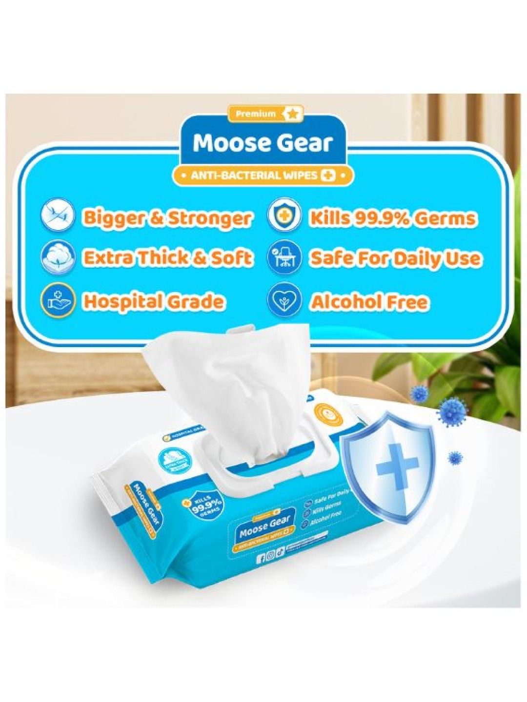 Moose Gear Baby Baby Wipes - Antibacterial 100s x 6 Pack (No Color- Image 3)
