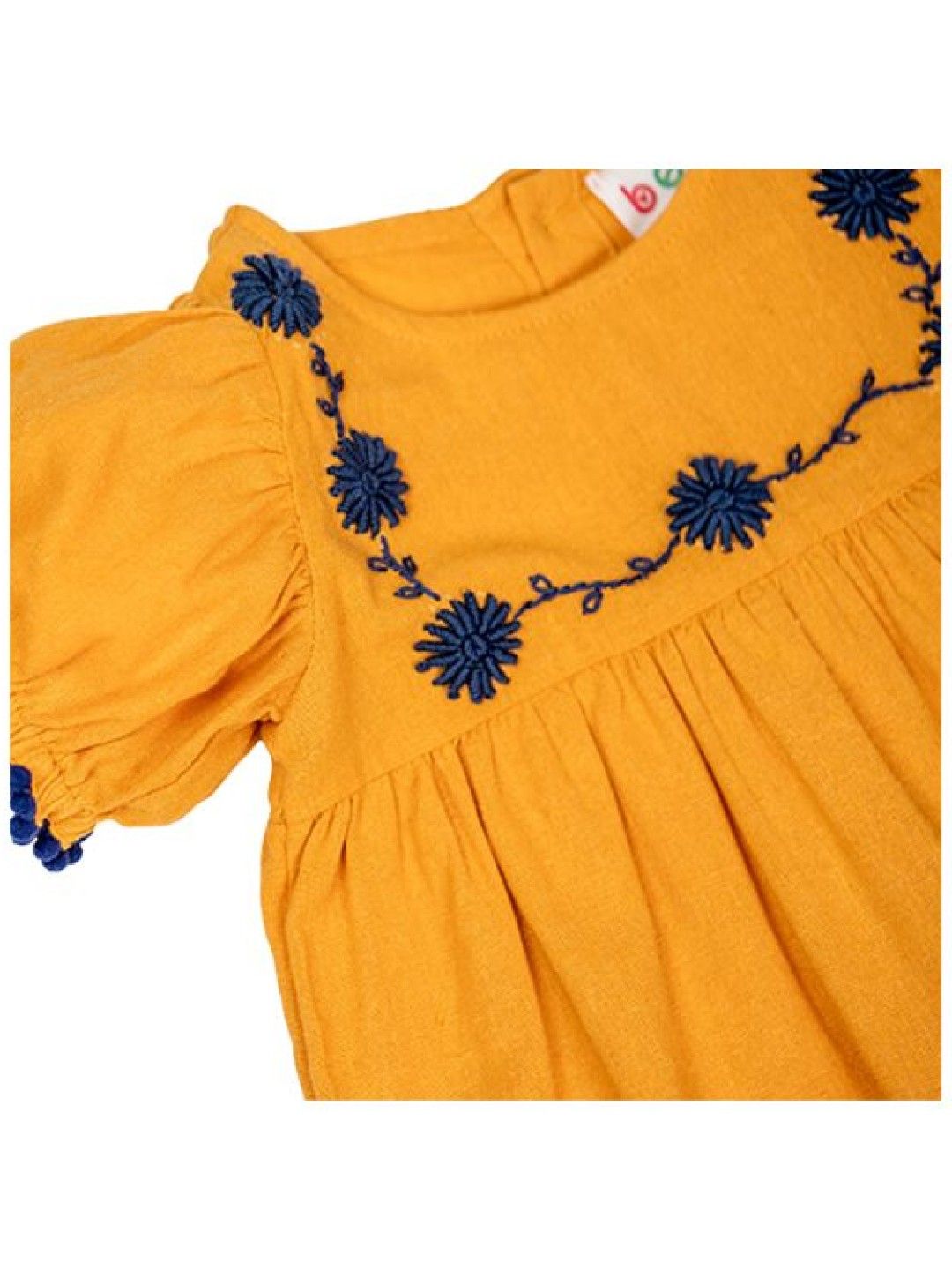 bean fashion Floral Flair Jasmine Pompom Puff Sleeve Embroided Romper with Hat (Yellow- Image 2)