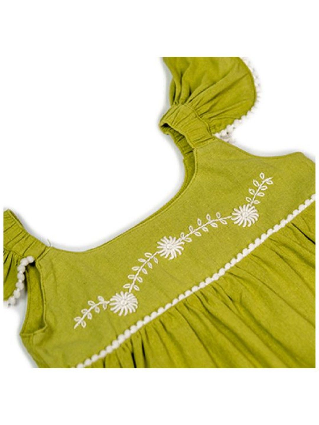 bean fashion Floral Flair Siar Ruffled Pompom Sleeve Top and Ruffled Shorts with Hat (Light Green- Image 2)