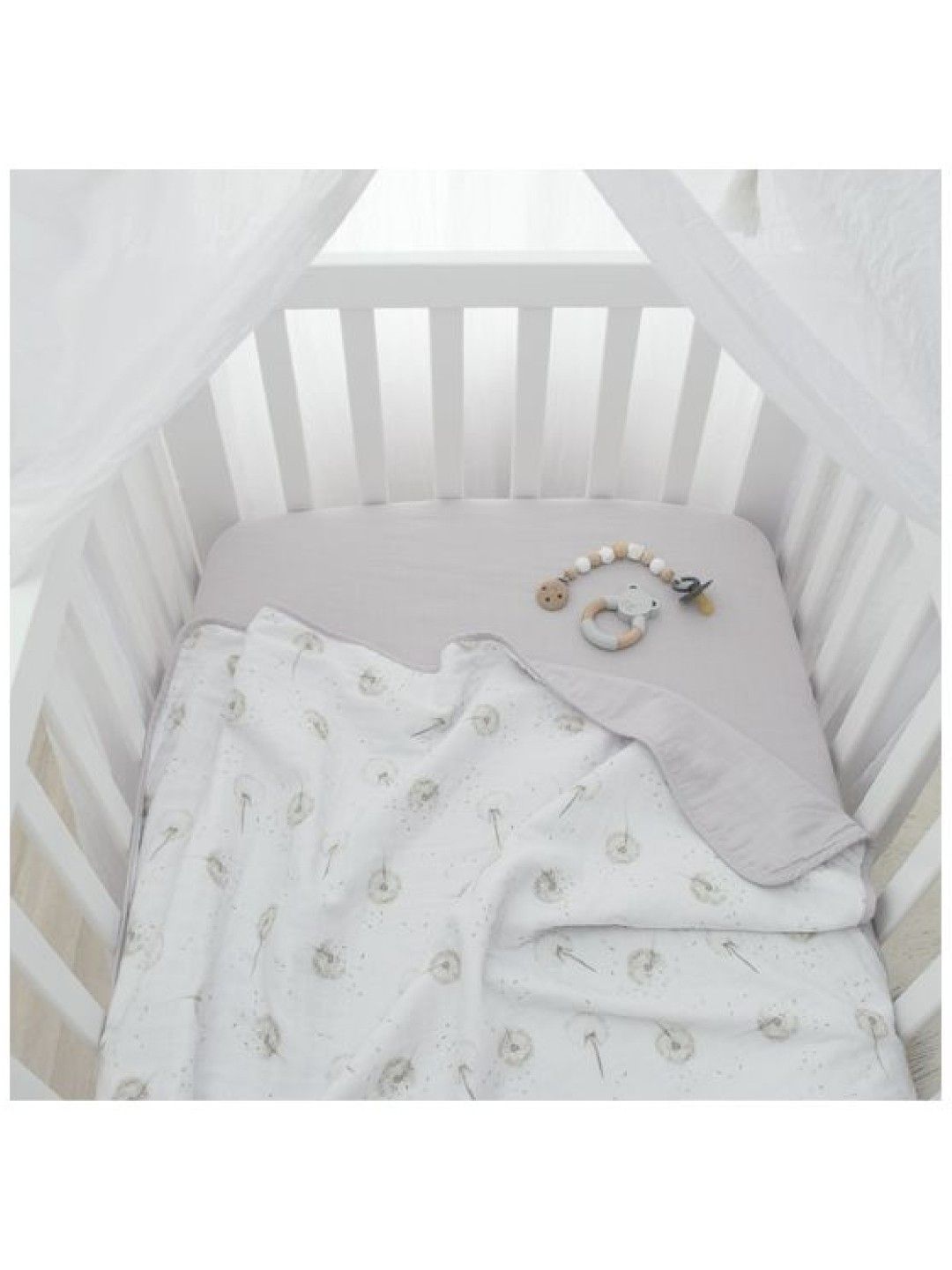 Living Textiles Organic Muslin 2-Pack Cot Fitted Sheets - Dandelion/Grey (No Color- Image 4)