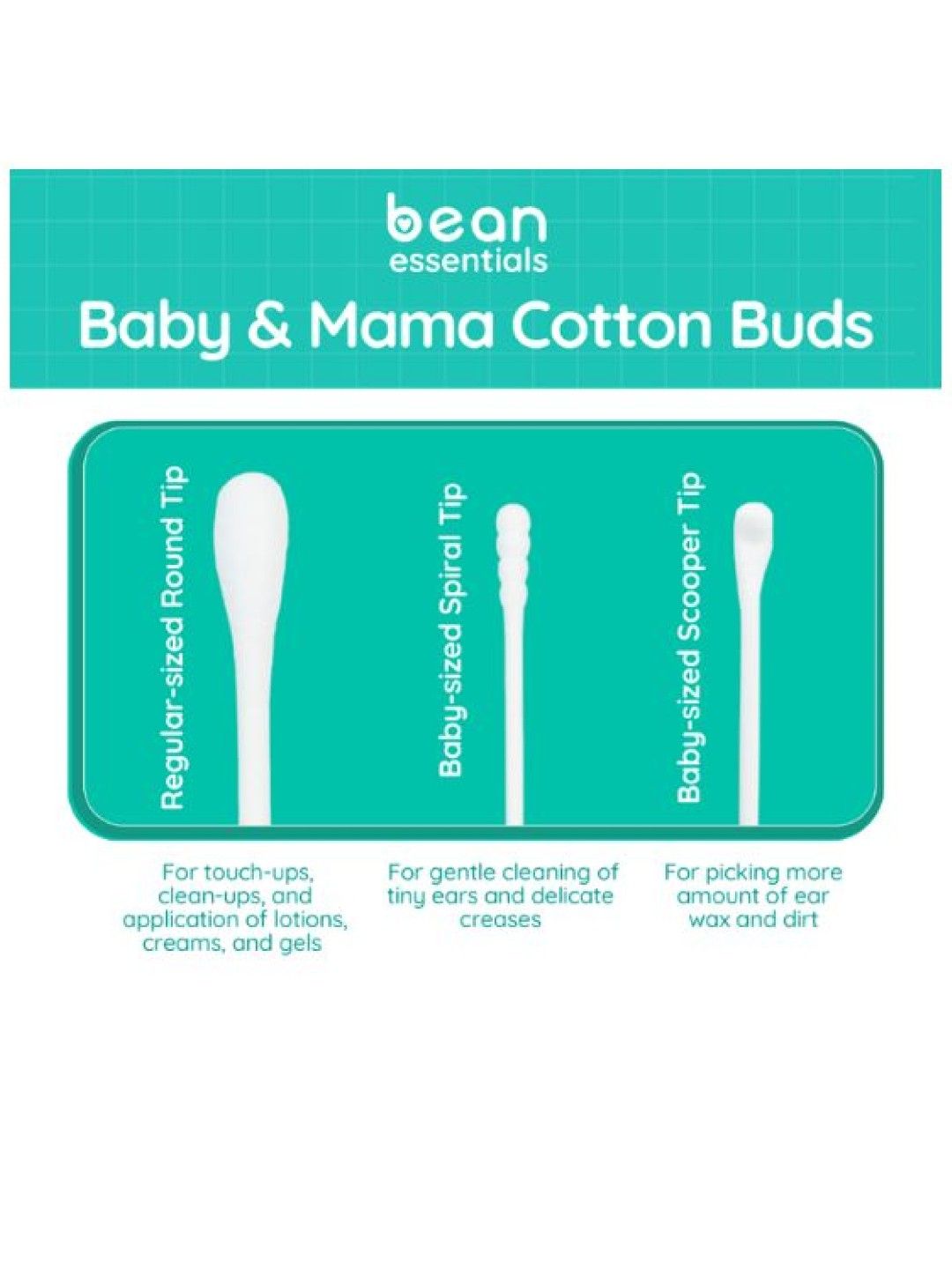bean essentials [Bundle of 2] Family Value Pack Cotton buds (3 Tip Types, 900 tips) (No Color- Image 3)