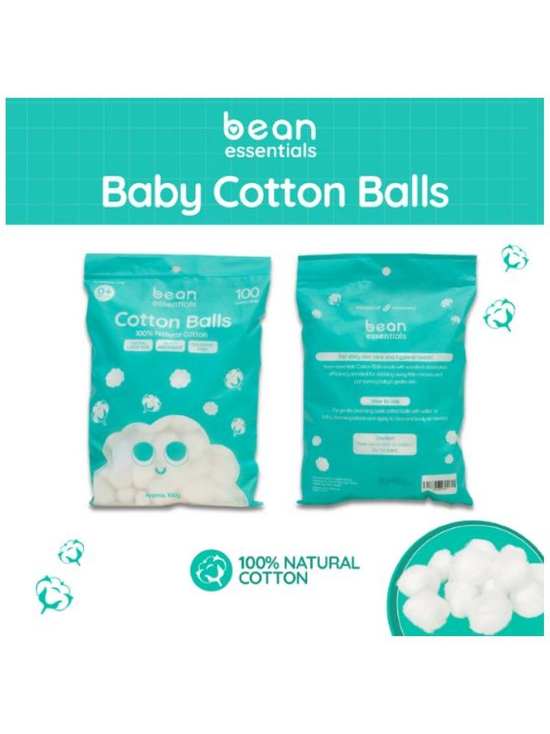 bean essentials [Bundle of 3] Baby Cotton Balls 100g (100s) x 3 (No Color- Image 3)