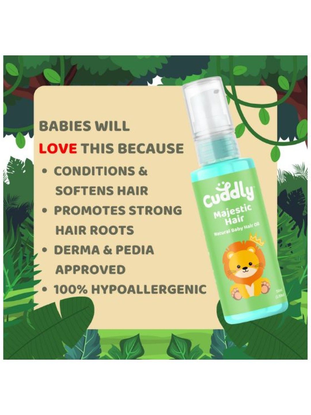 Cuddly Organic Majestic Hair Natural Baby Hair Oil (50ml) (No Color- Image 3)