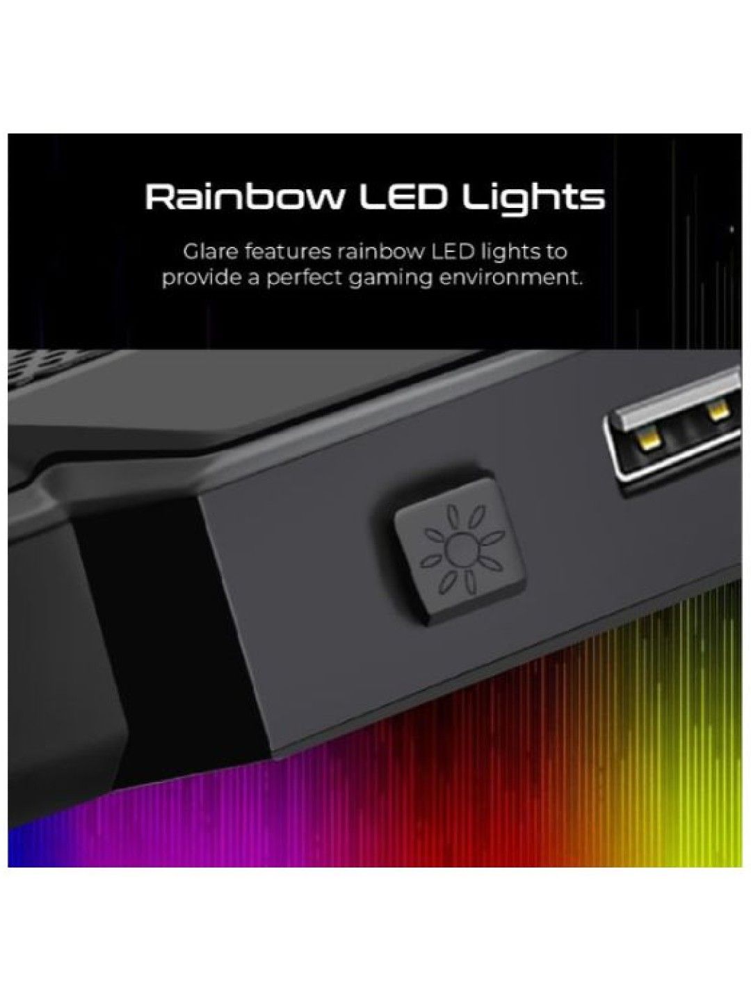 Vertux GLARE Quiet Cooling Laptop Stand With Rainbow LED Lights (Black- Image 3)