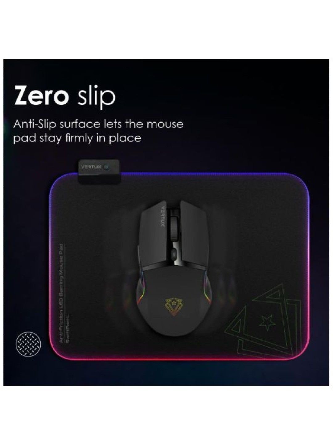 Vertux SWIFTPAD Smooth Scrolling RGB LED Gaming Mouse Pad (Black- Image 3)