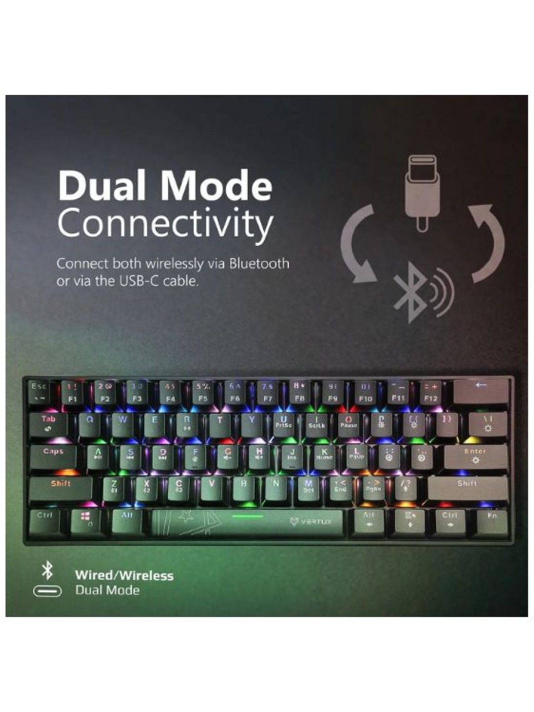 Vertux VERTUPRO Ultimate Performance Mini Wireless Gaming Keyboard (Black- Image 3)