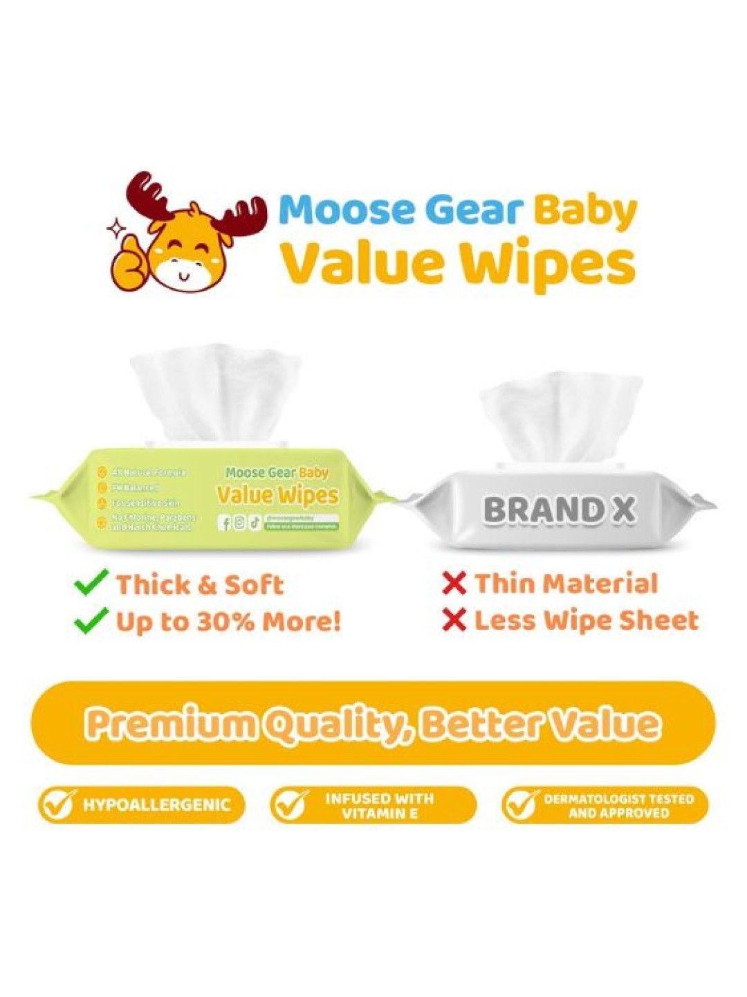 Moose Gear Baby Value Wipes (Aloe Vera Scent) 80 Tender Sheets x1 Pack New Lite Wet Wipes (No Color- Image 3)