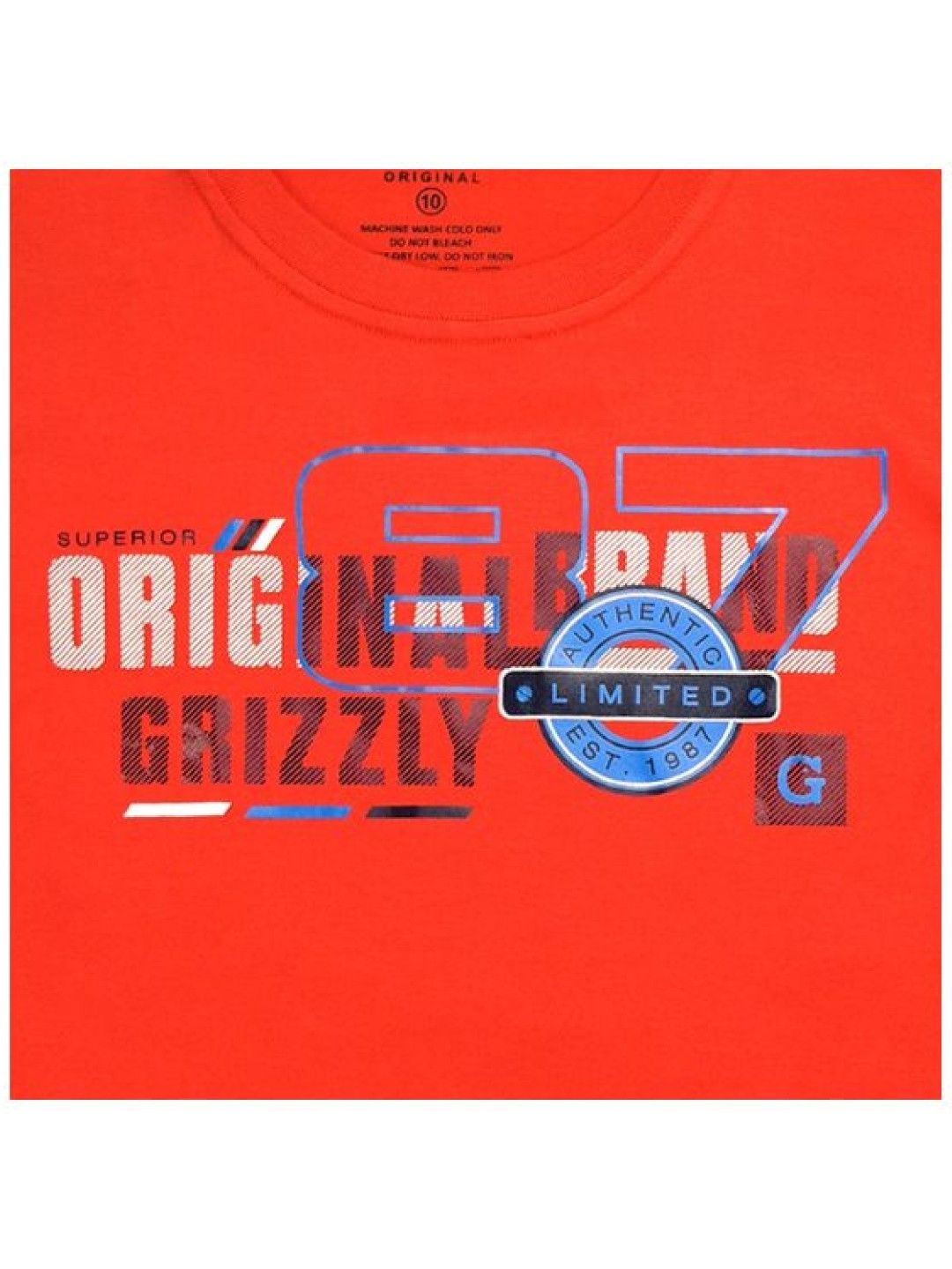 Grizzly Boys Short Sleeve Round Neck Shirt with Graphic Print (Orange- Image 3)