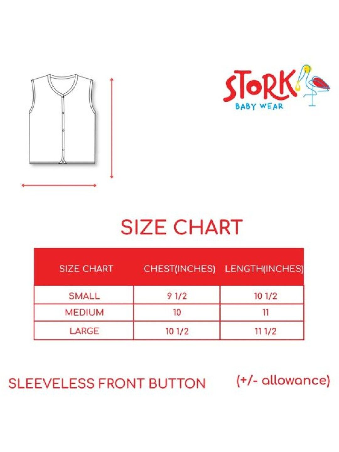 Stork Baby Wear Sleeveless Front Button (3pcs) (White- Image 4)