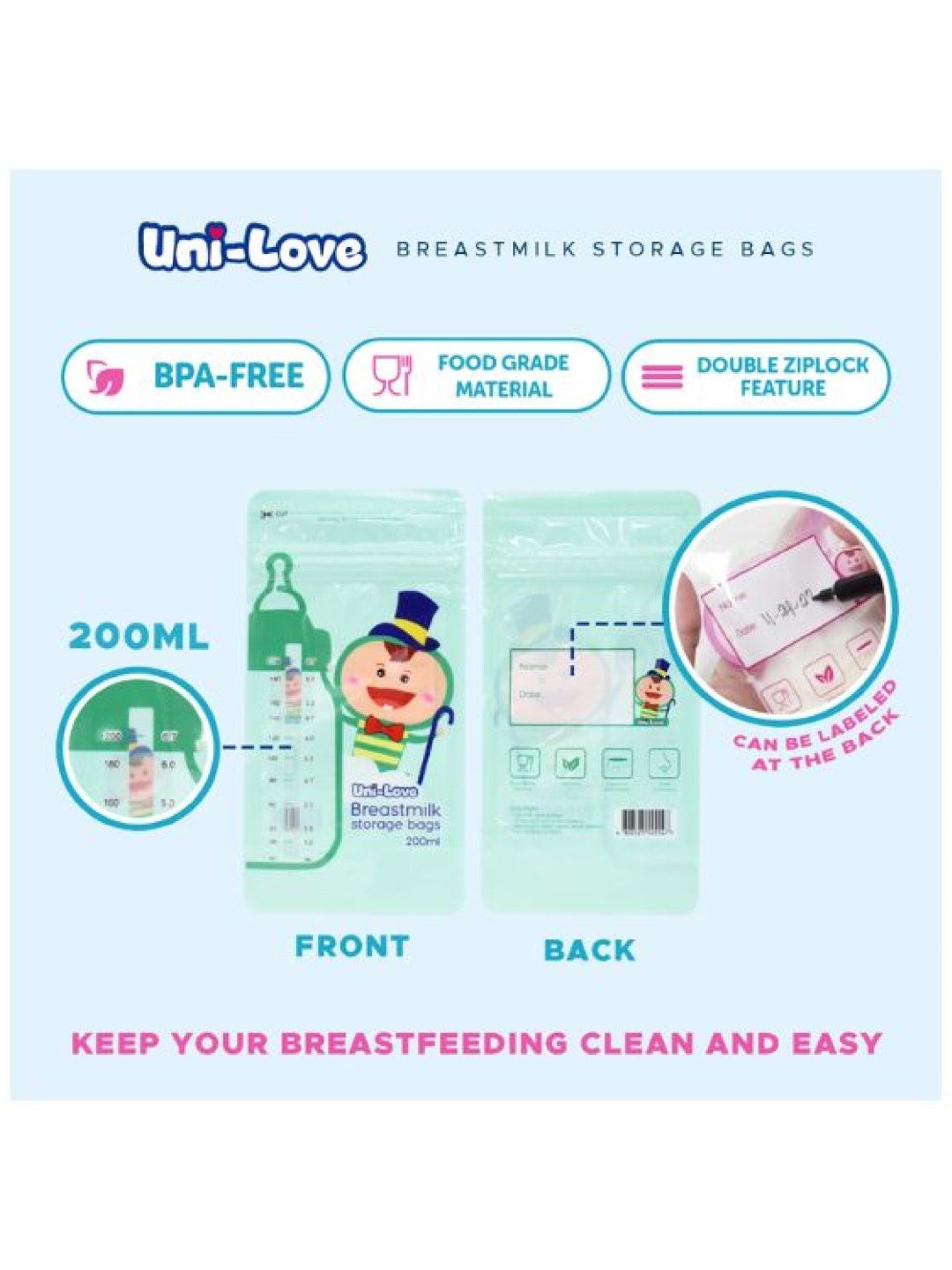 Uni-love Green Breastmilk Storage Bags 200ml (Pack of 2) (No Color- Image 3)