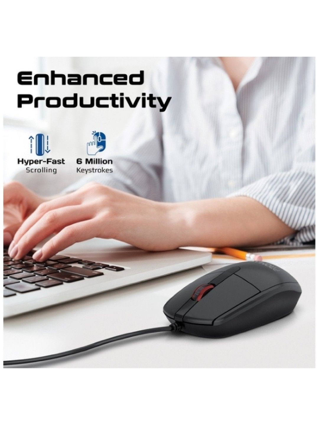 Promate CM-1200 Ergonomic Design Wired Optical Mouse (Black- Image 3)