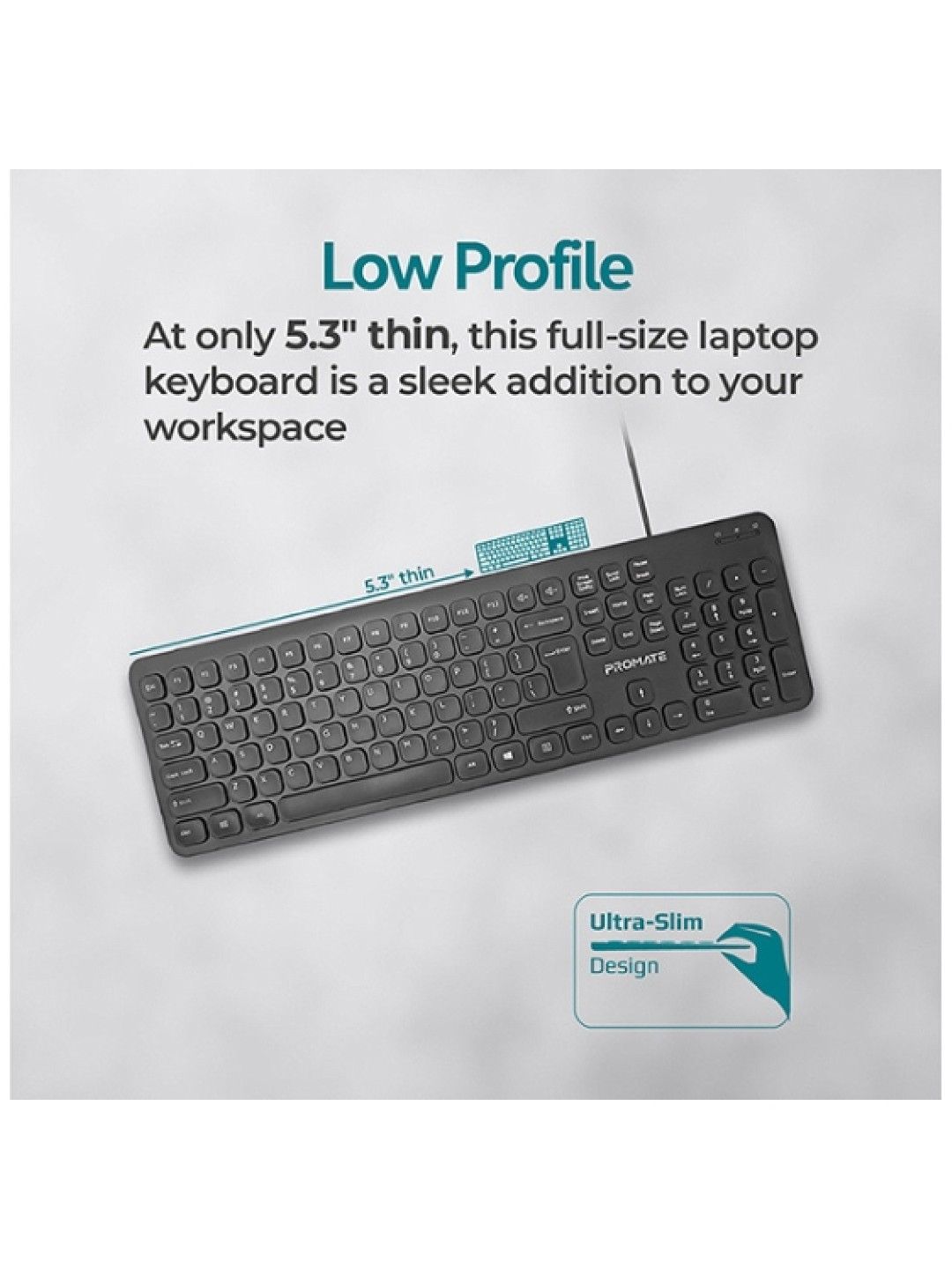 Promate EASYKEY-4 Ultra-Slim Quiet Keys Wired Keyboard (Black- Image 3)