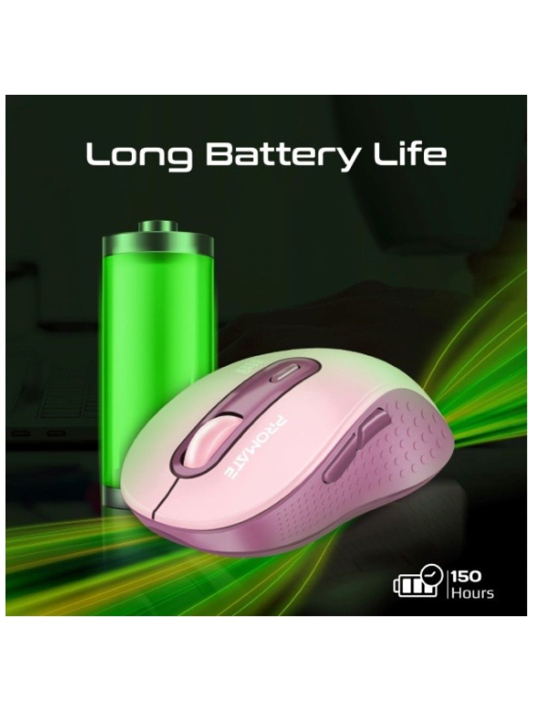 Promate KEN Dual Mode Wireless Optical Mouse Bluetooth & 2.4GHz Connectivity (Pink- Image 3)