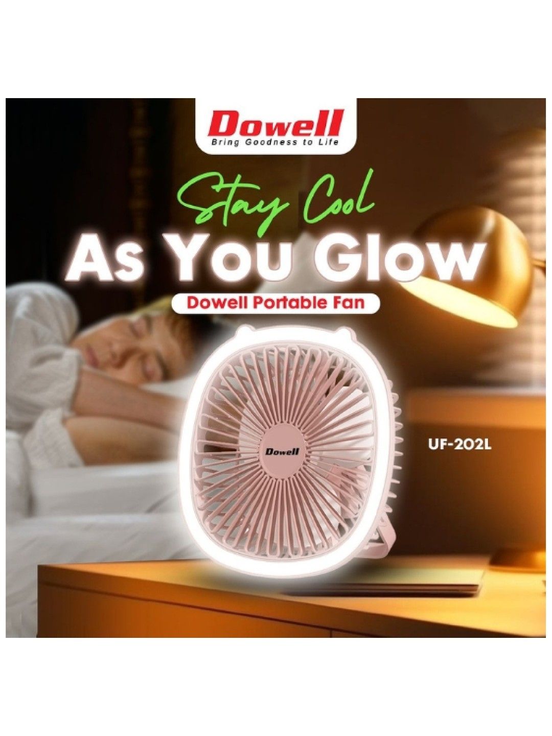 Dowell USB Portable Desktop Fan with LED Light UF-202L (Pink- Image 3)