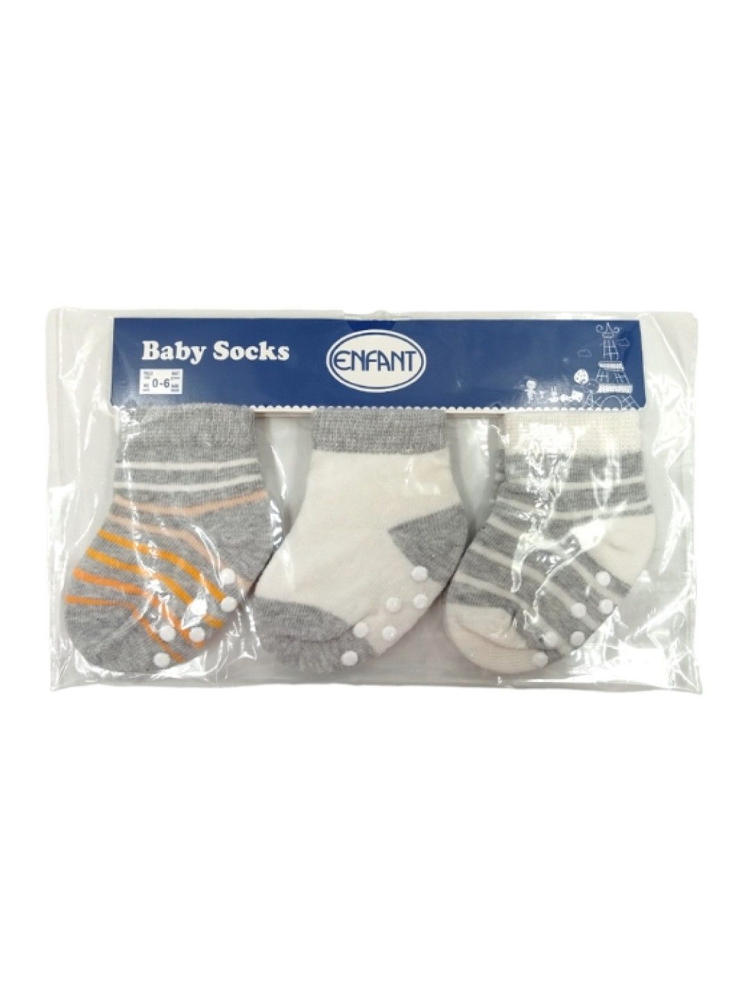 Enfant Anti-Skid Socks (3 pairs) (Gray Stripes- Image 4)