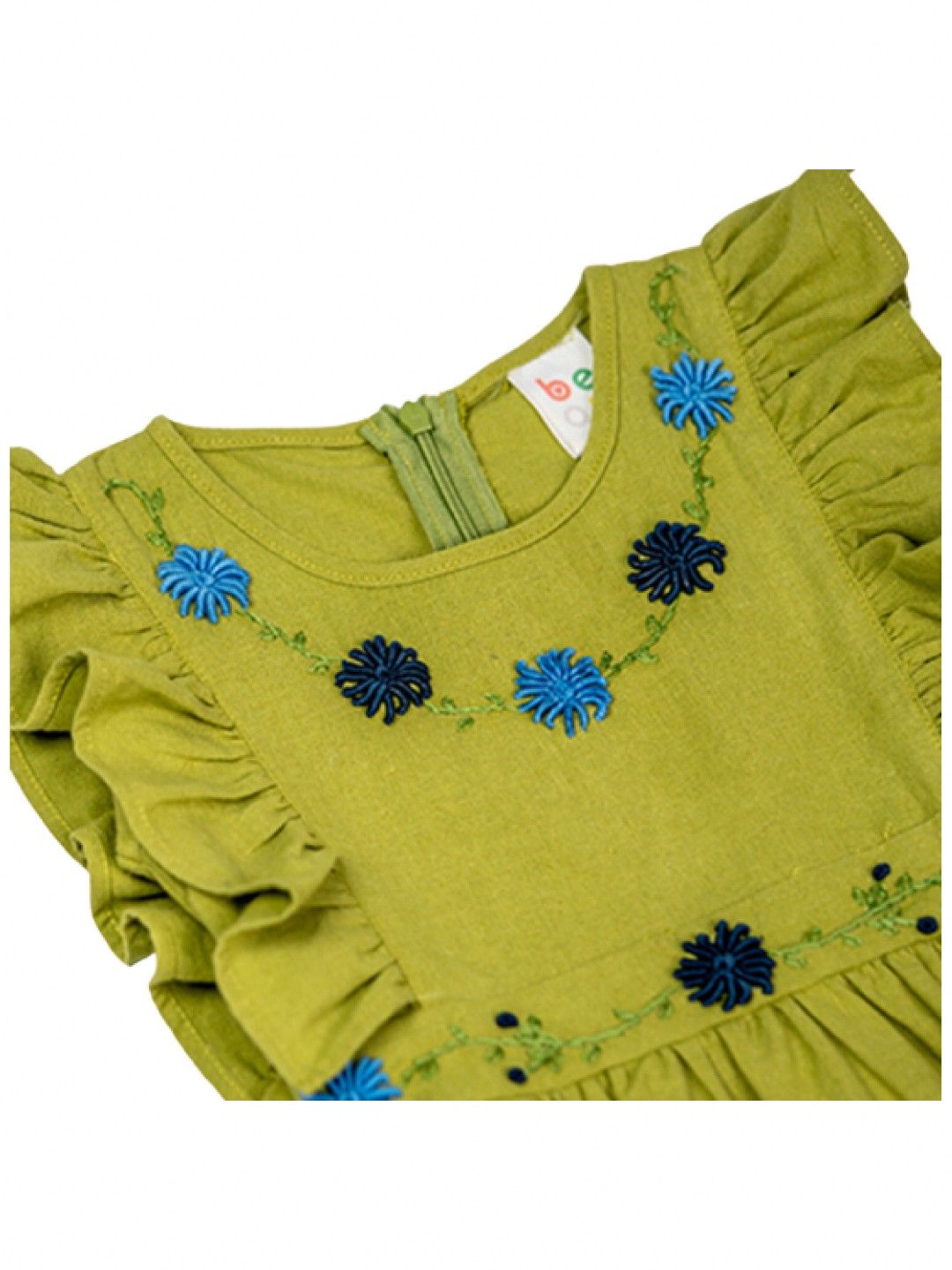 bean fashion Floral Flair Mara Ruffled Sleeve Embroidered Dress (Light Green- Image 3)