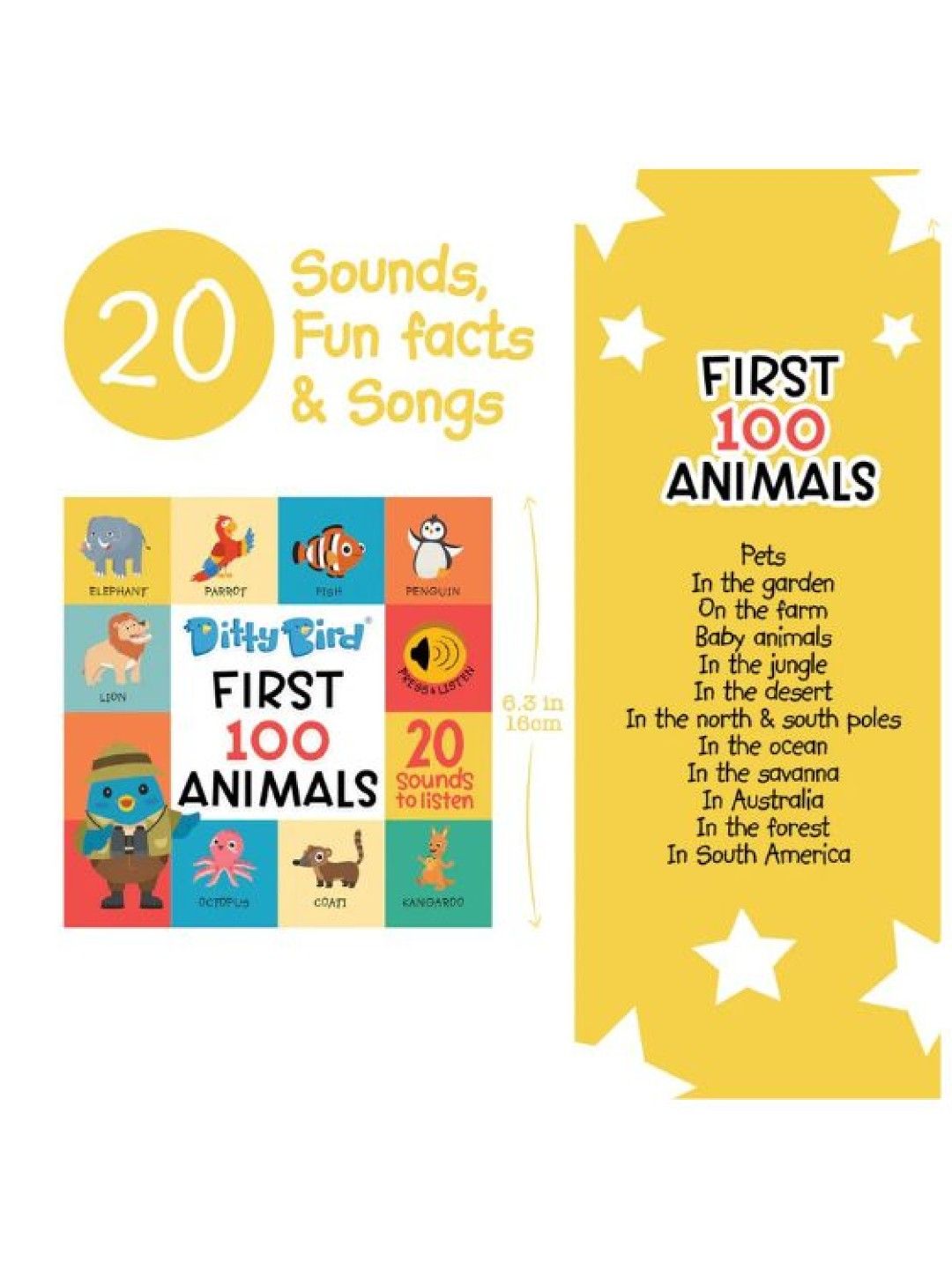 Ditty Bird First 100 Animals Sound Book (No Color- Image 3)