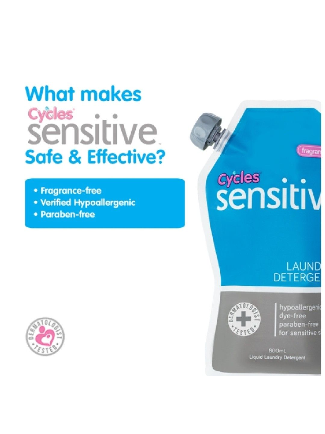 Cycles Sensitive Laundry Detergent Daypack (800ml) (No Color- Image 3)