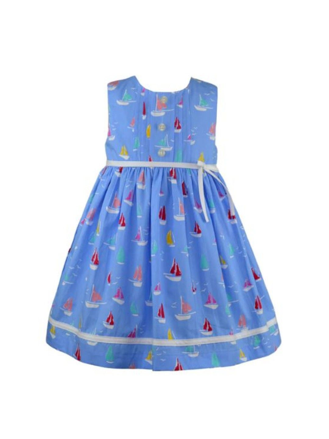 Periwinkle Lauraine Sailboat print dress w/diaper cover and crisscross back details (Blue- Image 3)