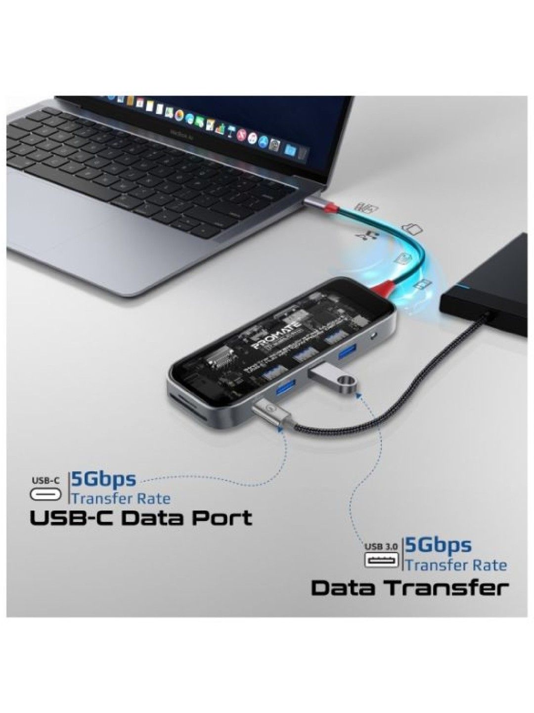 Promate TRANSHUB-PRO 11-in-1 Transparent Ultra-Fast Multi-Port USB-C Hub (No Color- Image 3)