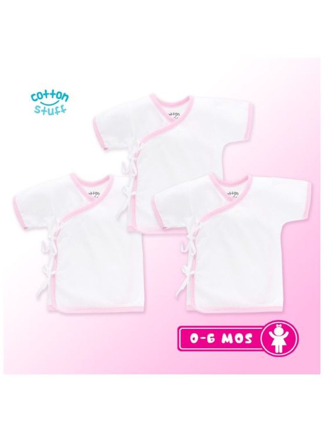 Cotton Stuff 3-Piece Short Sleeve Tie-Side (White with Pink) (No Color- Image 3)