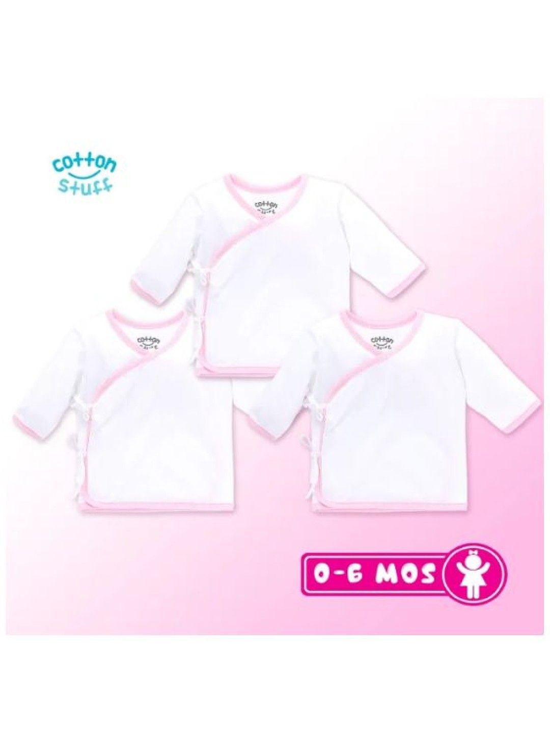 Cotton Stuff 3-Piece Longsleeves Tie-Side (White with Pink) (No Color- Image 3)