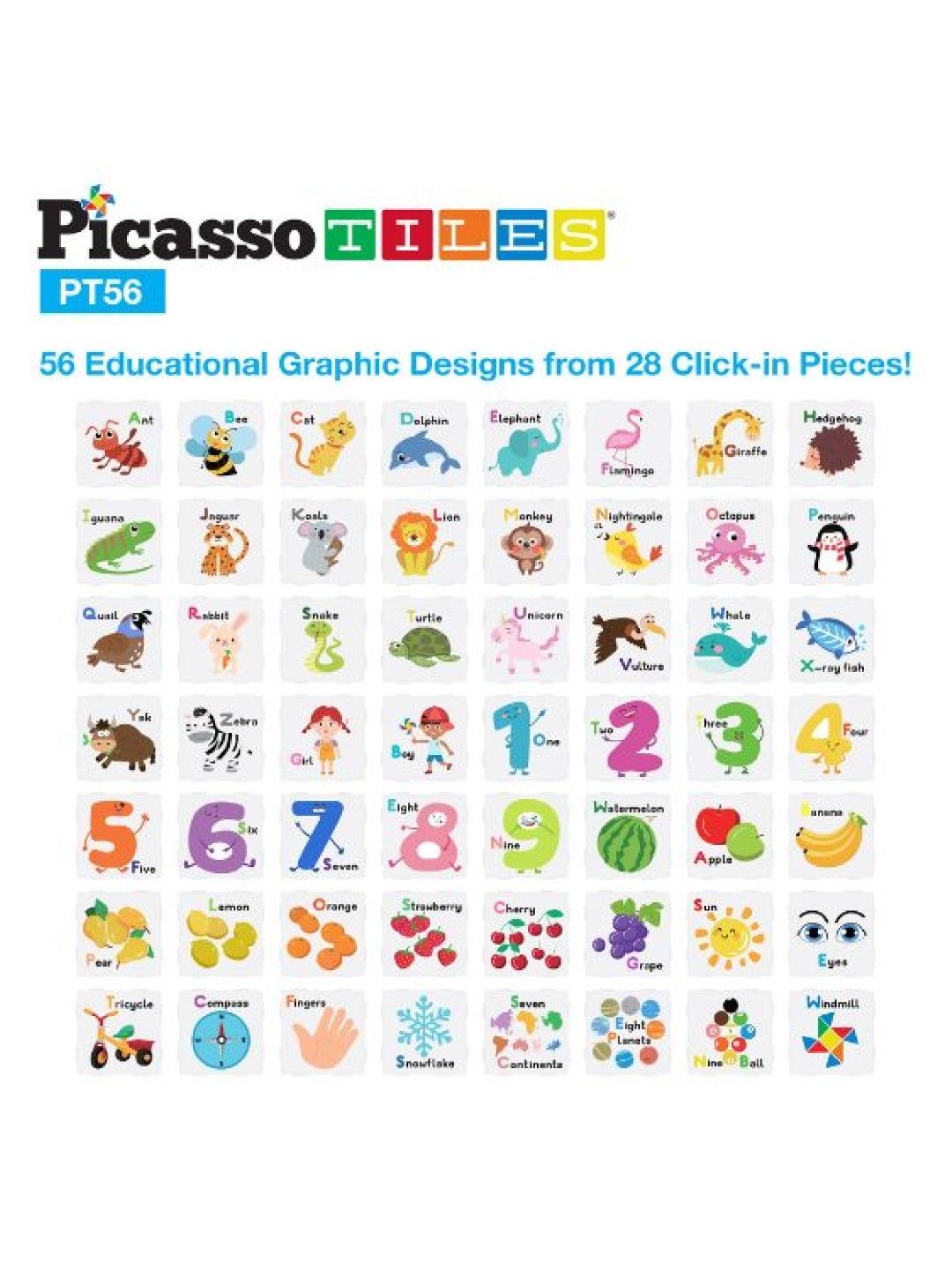 Picasso Tiles 56pc Fundamental & Cognition Set (No Color- Image 3)