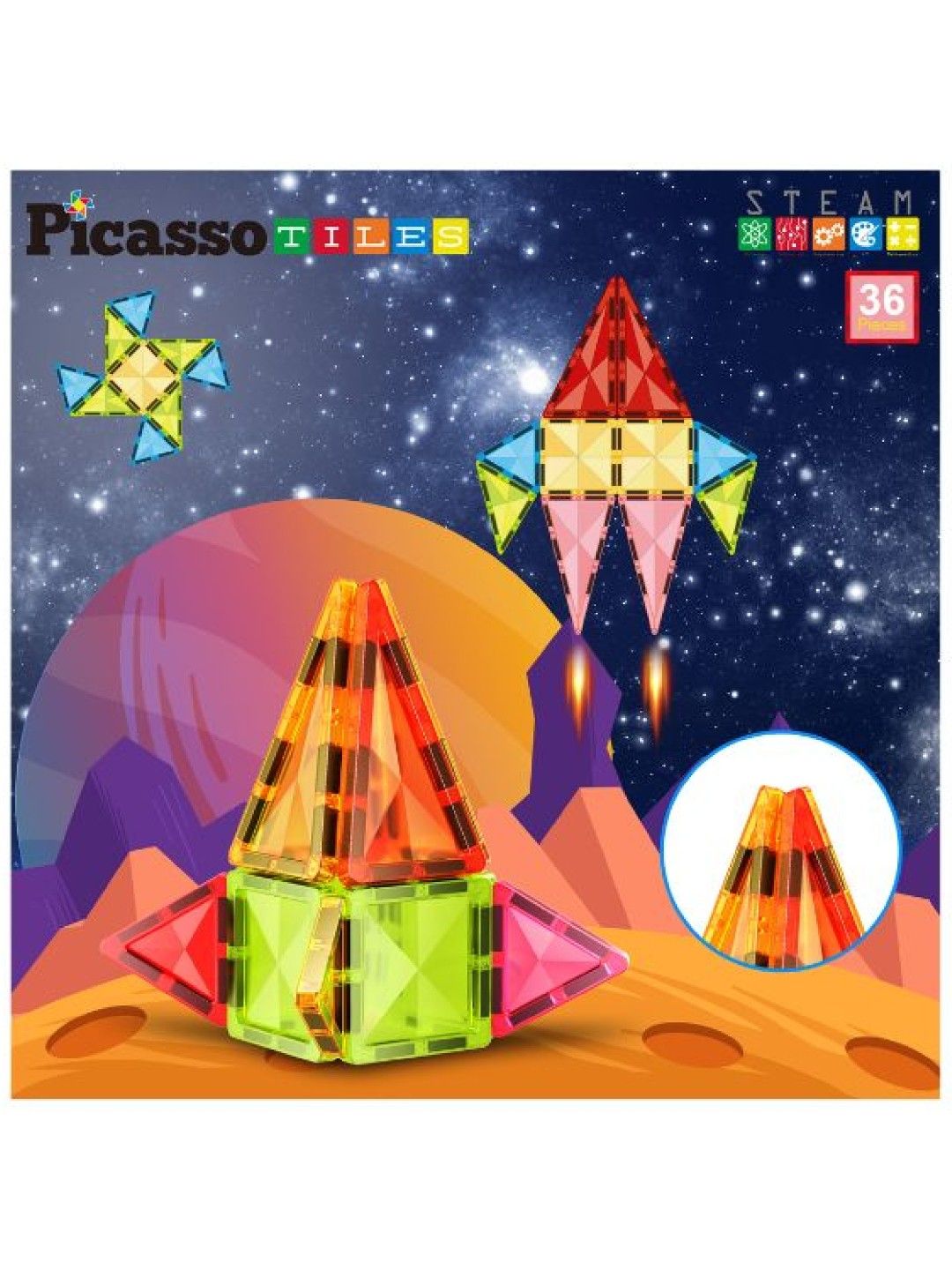 Picasso Tiles 36pc Mini Diamond Magnetic Tiles (No Color- Image 3)