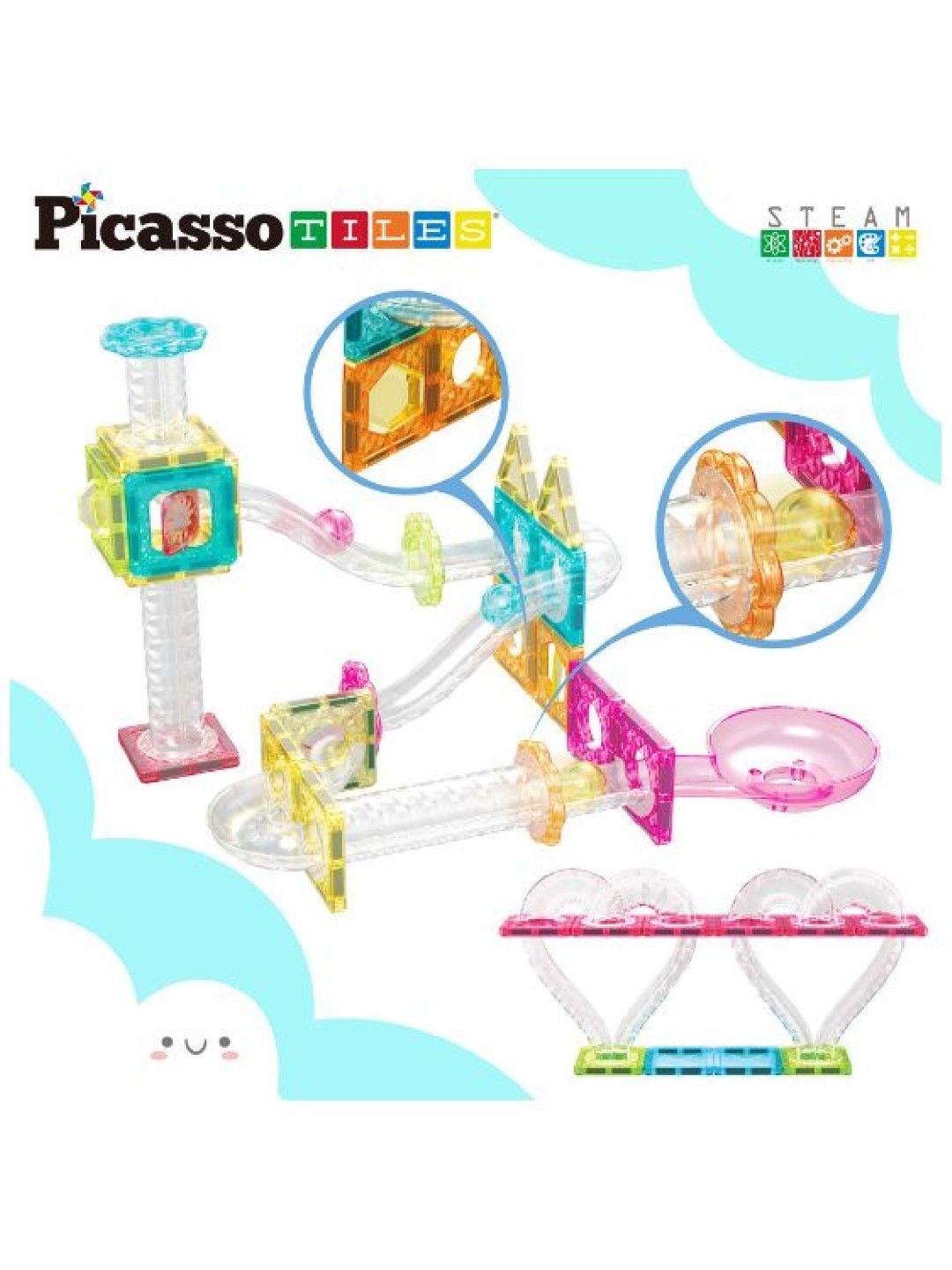 Picasso Tiles 45pc Marble Run Track Set (No Color- Image 3)