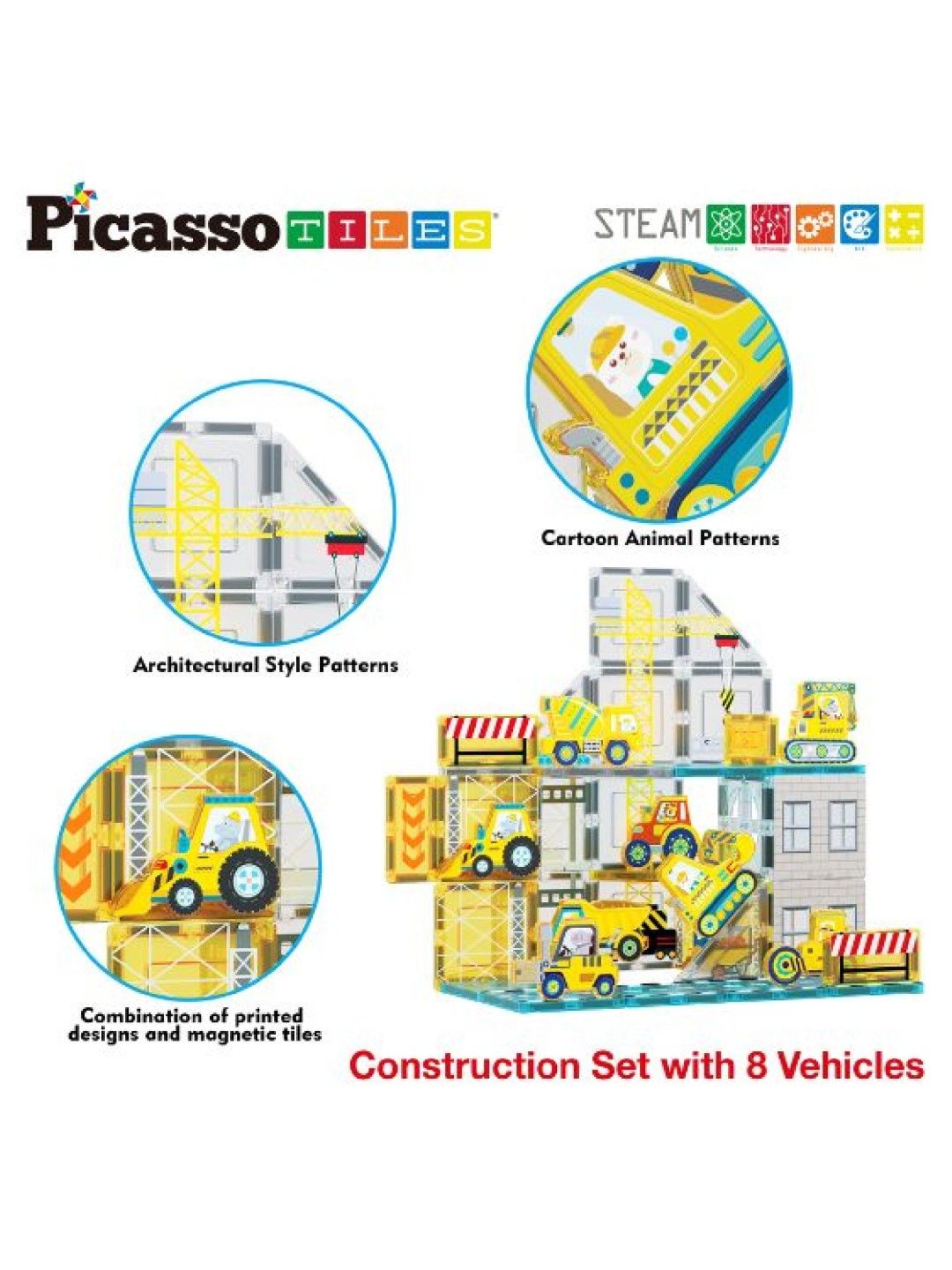 Picasso Tiles Construction Set with 8 Vechicles (No Color- Image 3)