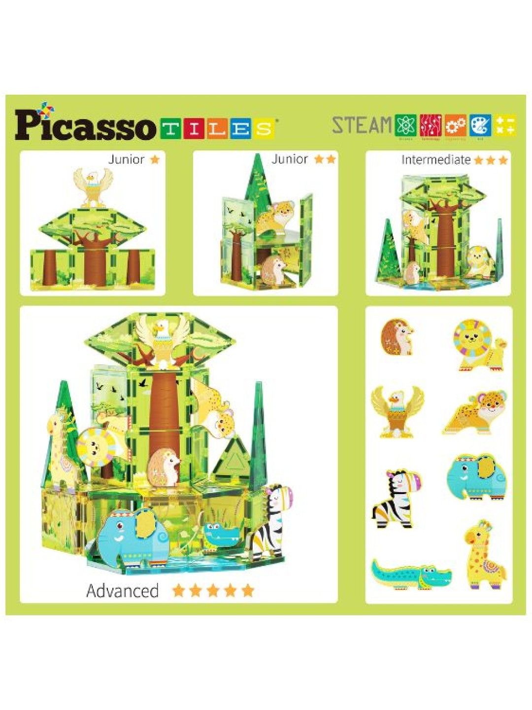 Picasso Tiles Safari Set with 8 Animals (No Color- Image 3)