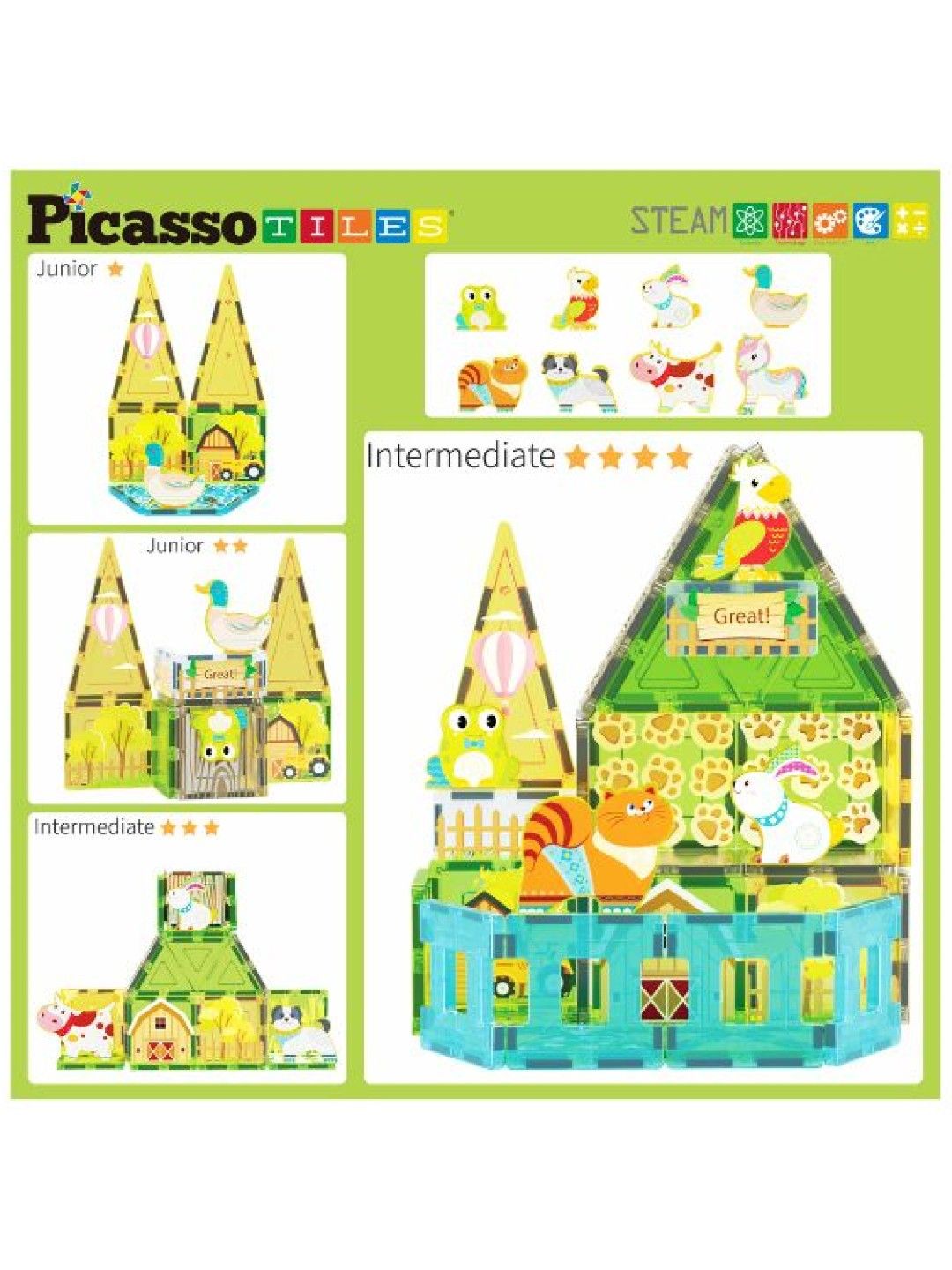 Picasso Tiles Farm Animal Set with 8 Action Figures (No Color- Image 3)