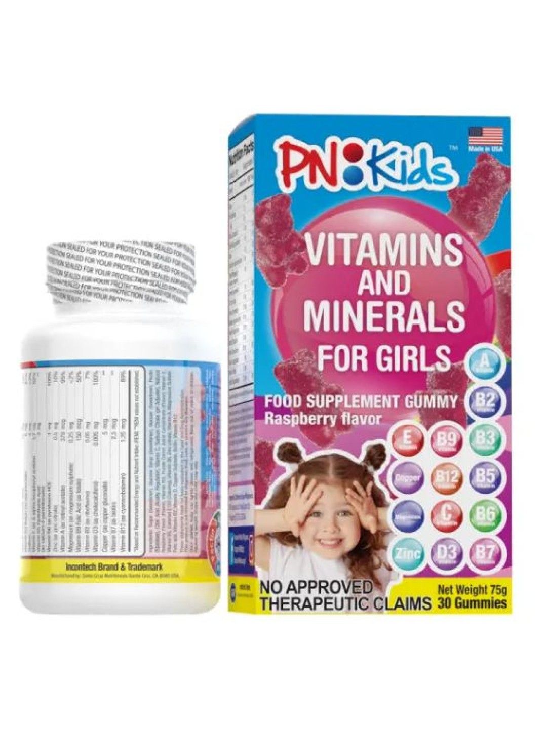 PNKids Vitamins and Minerals for Girls Gummy Raspberry Flavor 30s (75g) (No Color- Image 3)