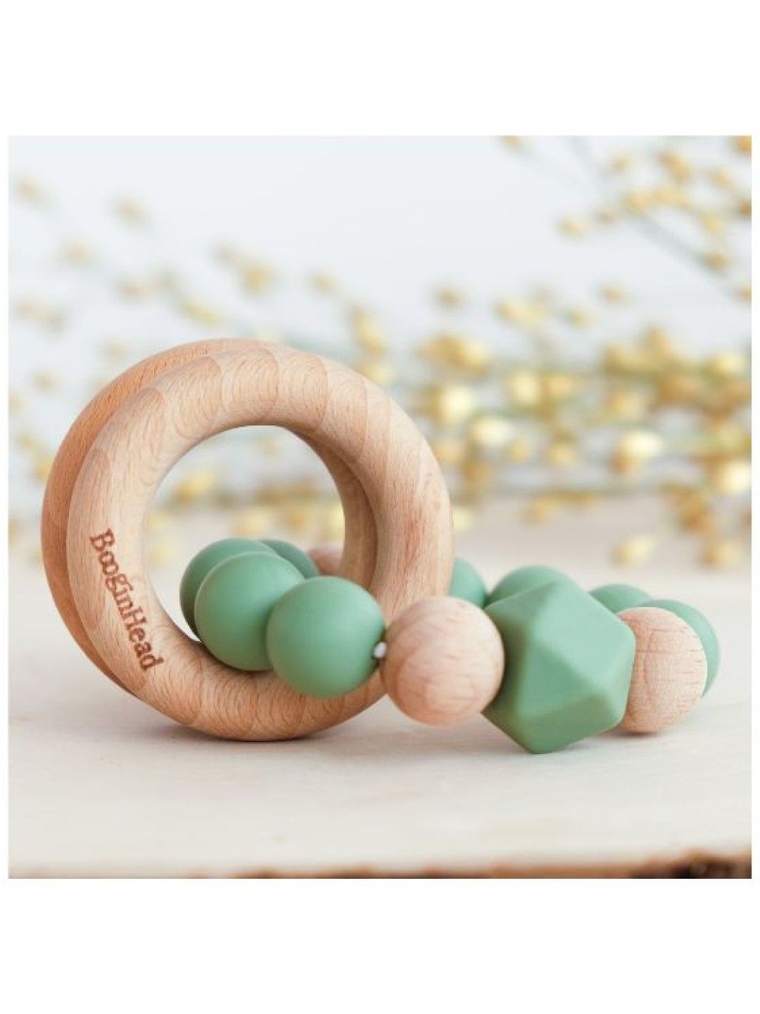BooginHead Beaded Silicone & Wood Teething Rings (Sage- Image 3)