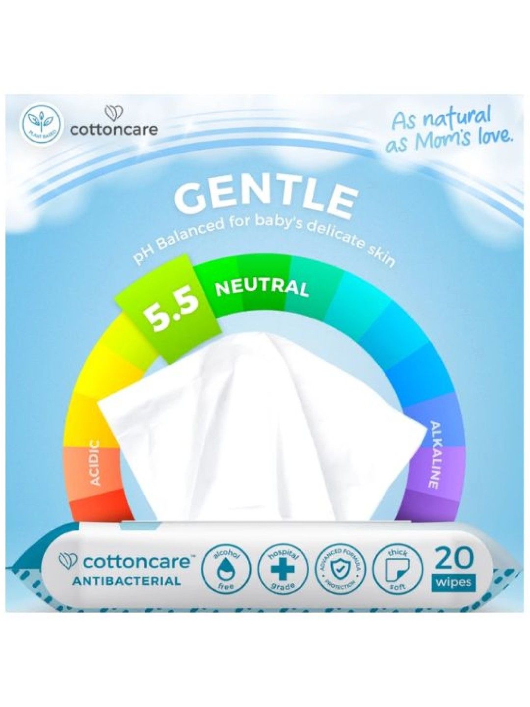 Cotton Central™ Cottoncare™ Antibacterial Plastic-Free Baby Water Wipes (20s) (No Color- Image 3)