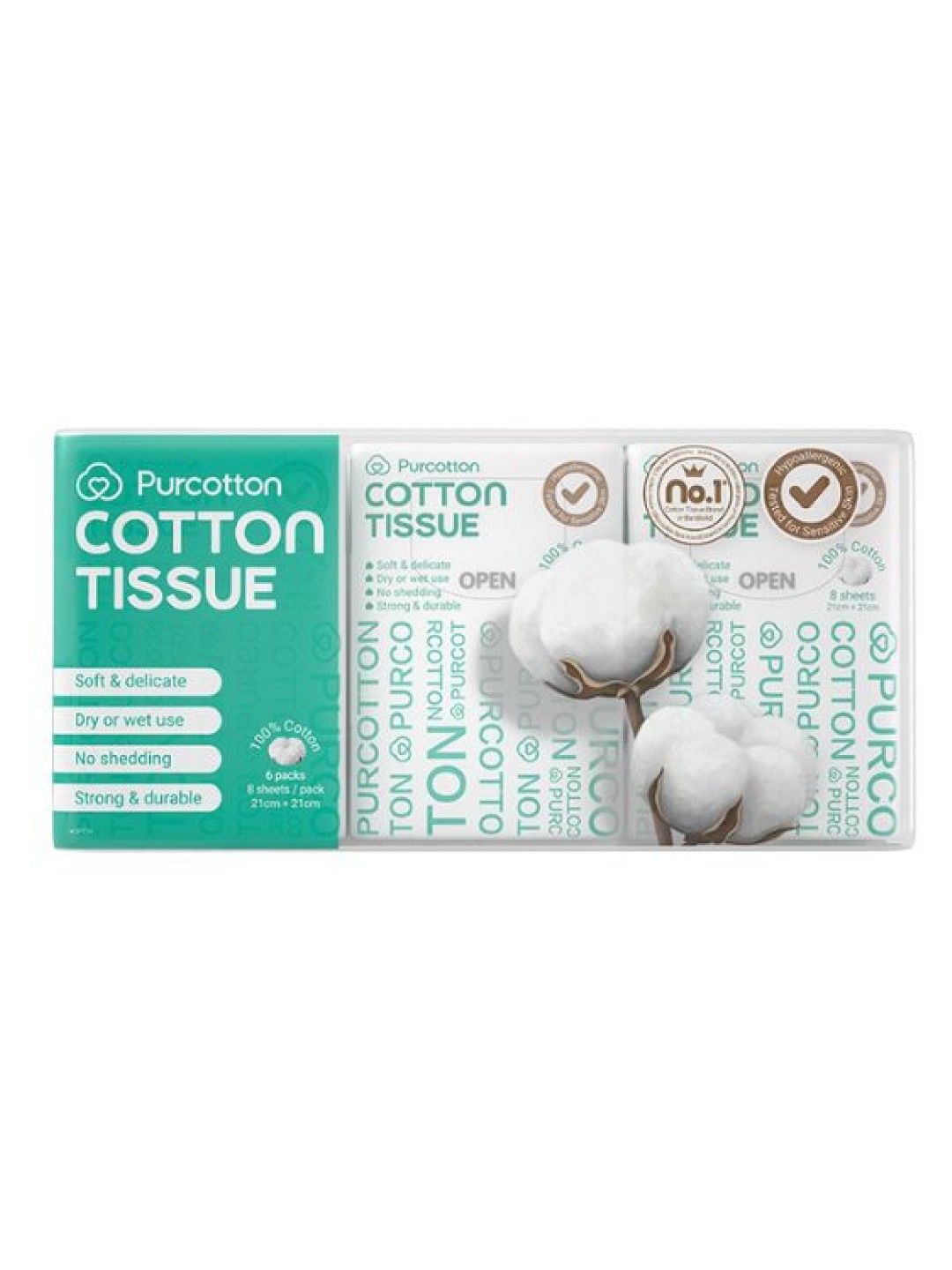 Purcotton Cotton Tissues 8s x 6 Pocket Packs (No Color- Image 3)