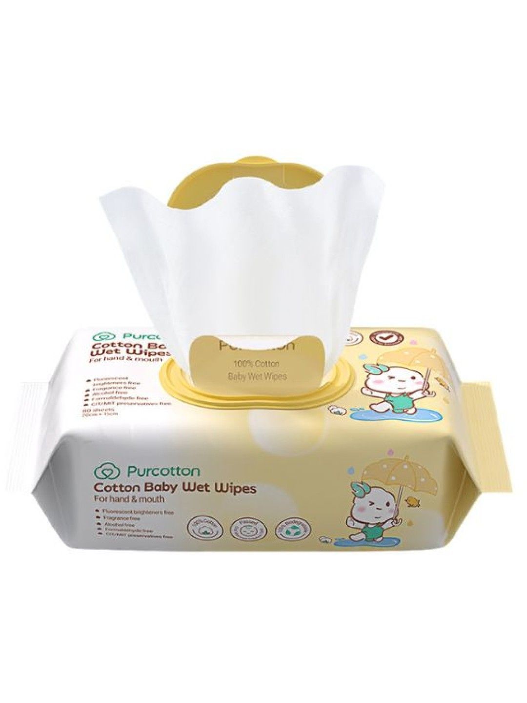 Purcotton Cotton Baby Wet Wipes 80s (No Color- Image 3)
