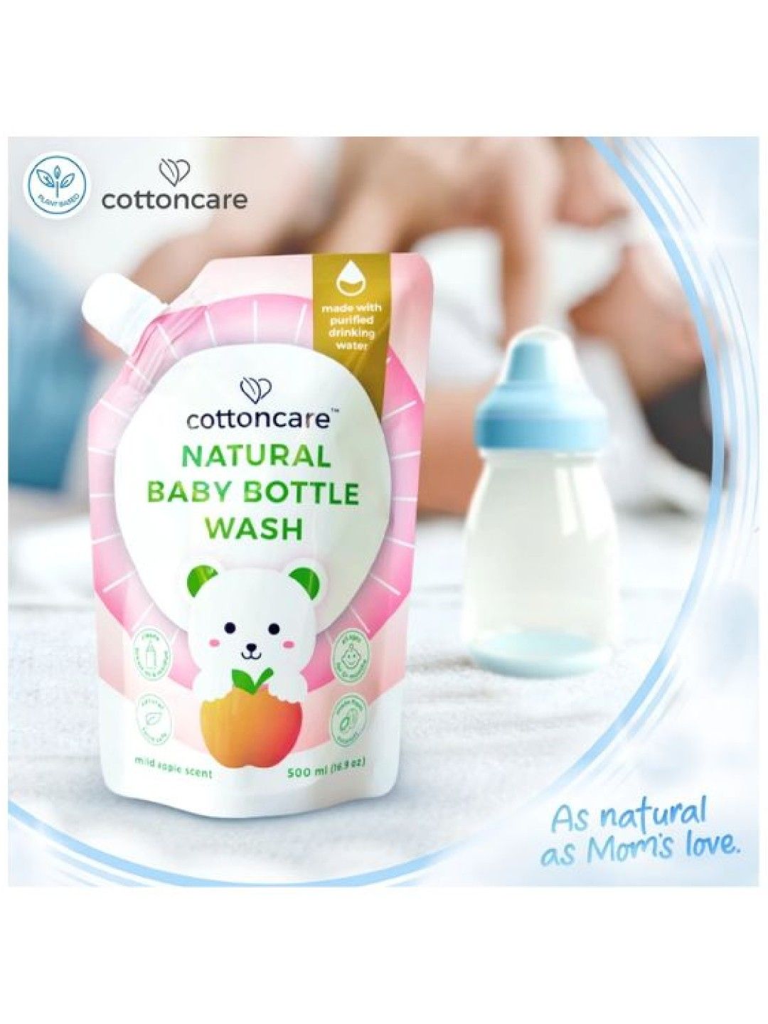 Cotton Central™ Cottoncare™ Natural Baby Bottle Wash Mild Apple scent (500ml) (No Color- Image 3)