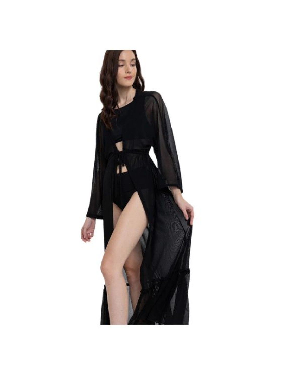 Eve's Chic Jasmine Sheer Kimono Cover Up Dress (Black- Image 3)