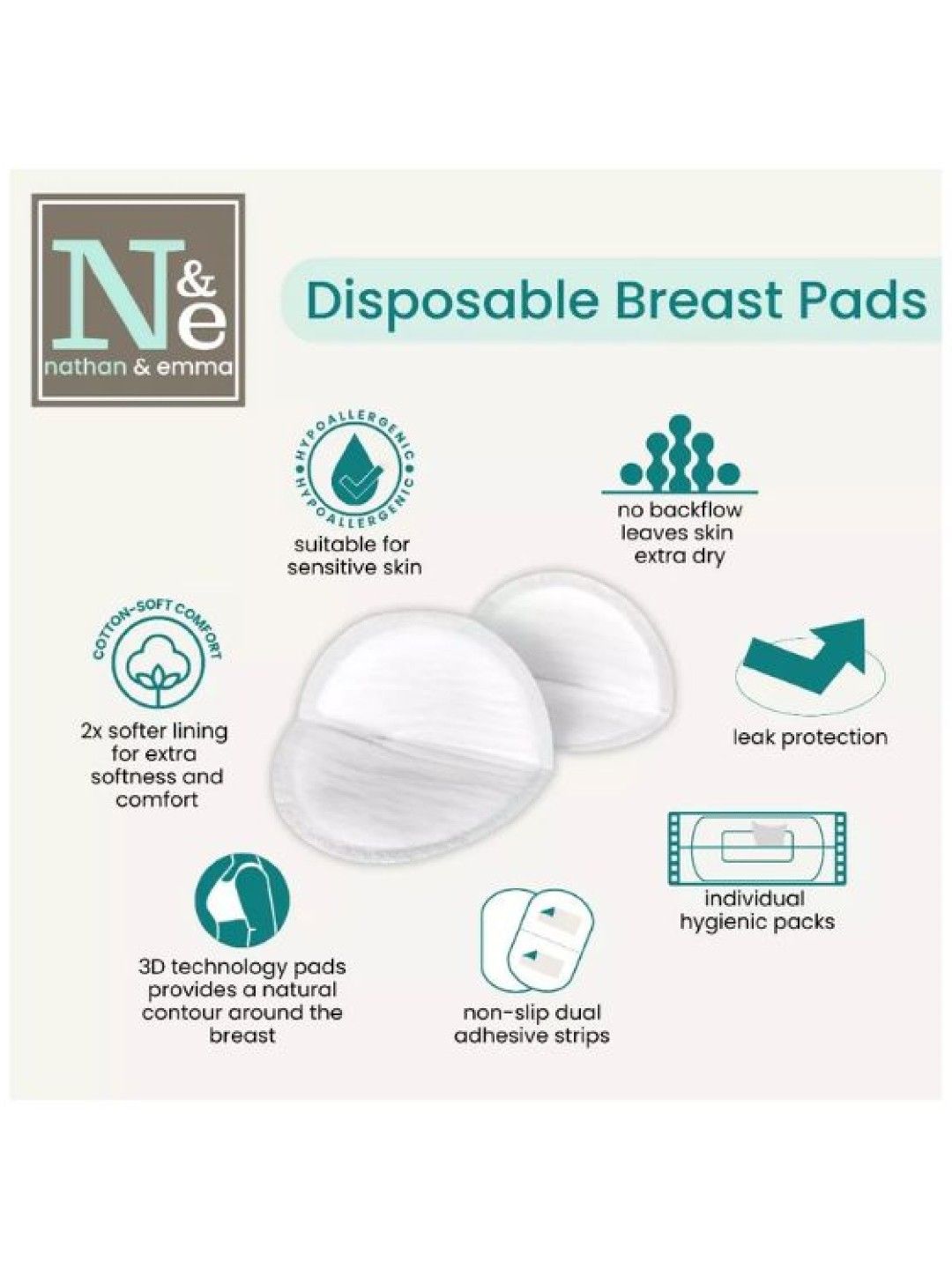 Nathan & Emma Disposable Breast Pads (10 pads) (No Color- Image 3)