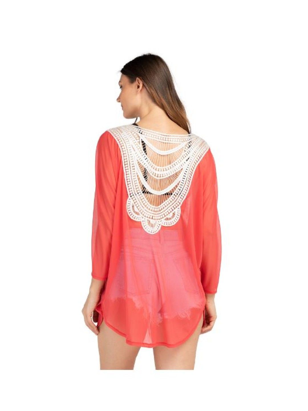 Eve's Chic Penny Sheer Cover Up Blouse (Orange- Image 3)