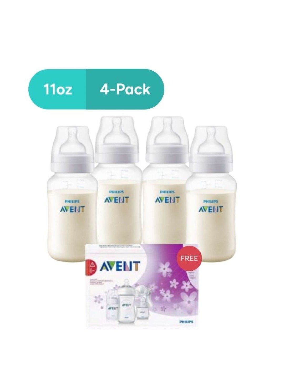 Avent Anti-colic Baby Bottle 4-pack (11oz) with FREE Sterilizing Bag (No Color- Image 1)