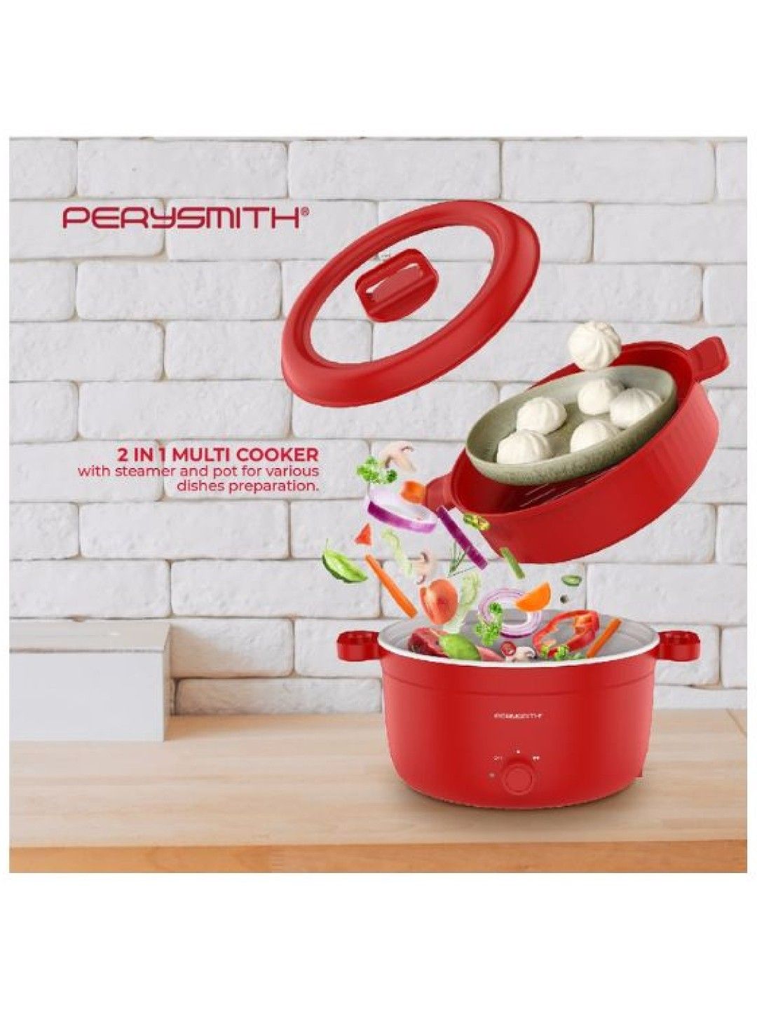 Perysmith 2 in 1 Multi Cooker (Red- Image 3)