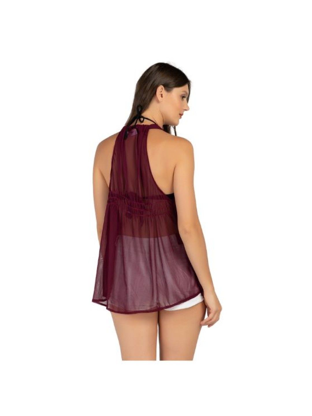 Eve's Chic Nadia Halter Cover Up Blouse (Red- Image 3)