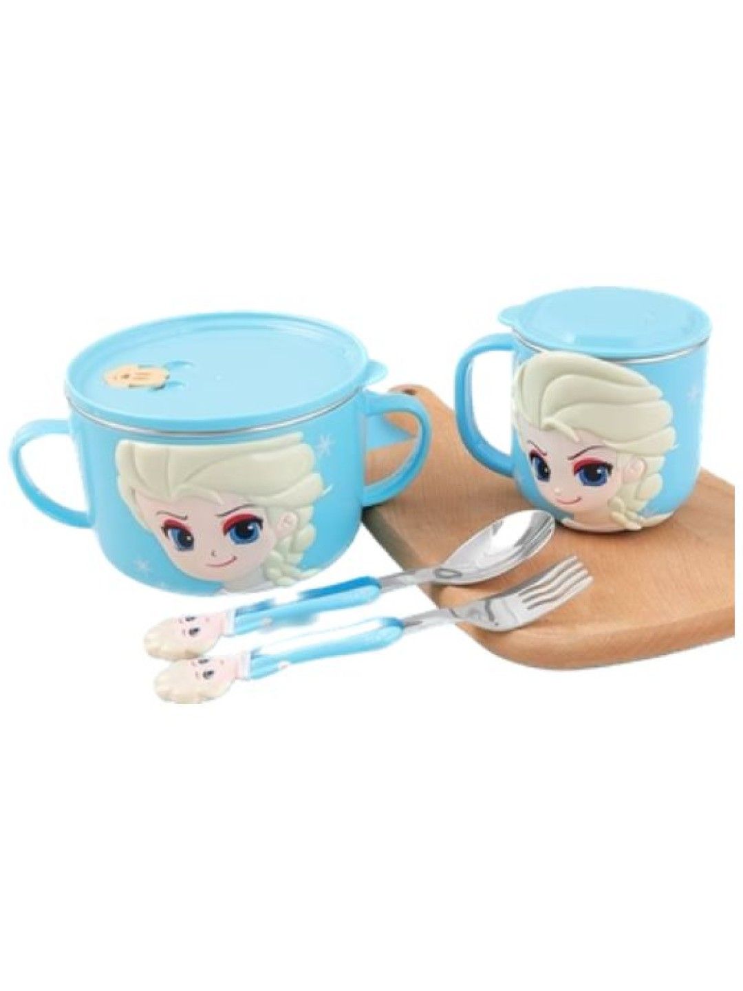 Dish Me PH Disney Elsa - 3D Stainless Mug Bowl, Cup, Spoon & Fork (4pcs Gift Set) (No Color- Image 1)